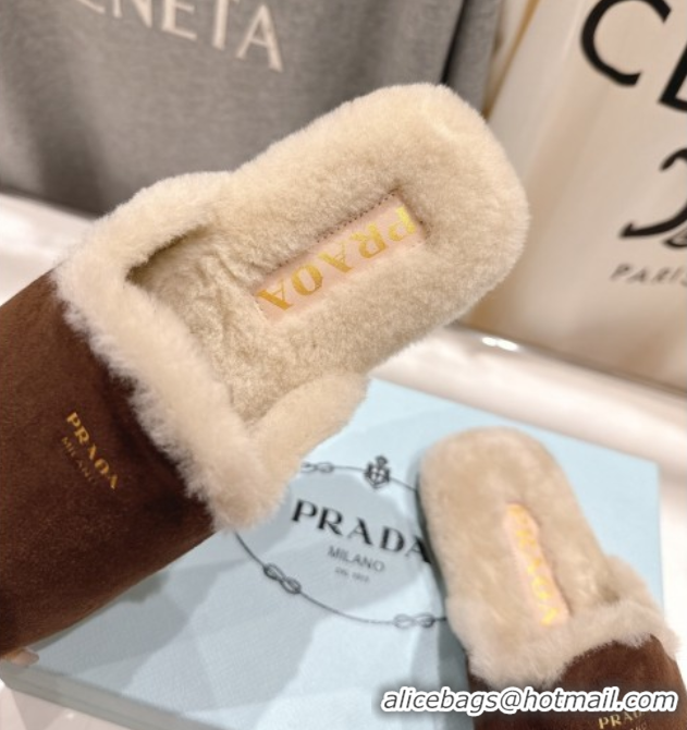 Best Price Prada Suede and Wool Flat Mules Brown 1S008O 1027001