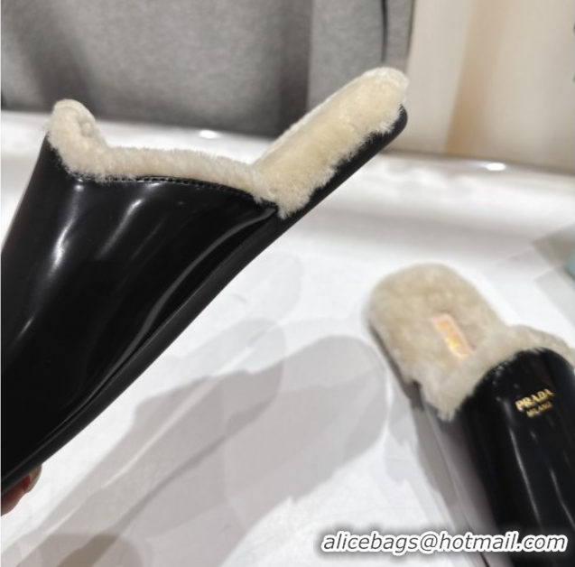 Sumptuous Prada Brushed Leather and Wool Flat Mules Black 1S008O 1027002
