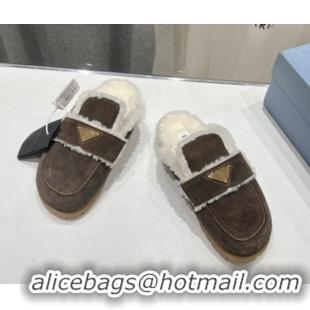 Sophisticated Prada Suede and Shearling Slippers Dark Brown 2025 PR101107 1027004
