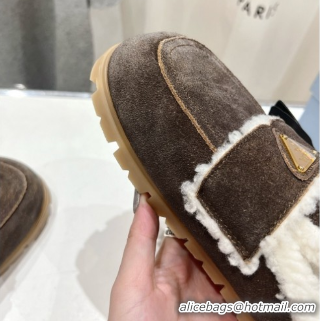 Sophisticated Prada Suede and Shearling Slippers Dark Brown 2025 PR101107 1027004