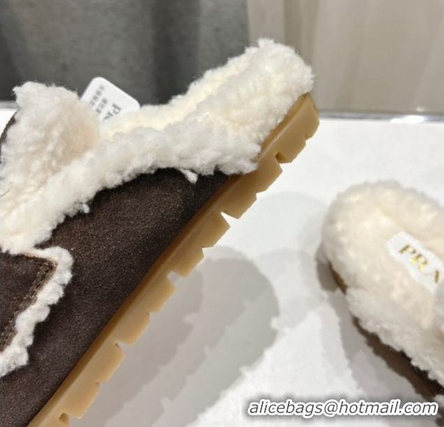 Sophisticated Prada Suede and Shearling Slippers Dark Brown 2025 PR101107 1027004