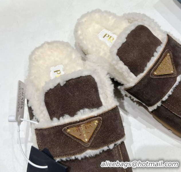 Sophisticated Prada Suede and Shearling Slippers Dark Brown 2025 PR101107 1027004