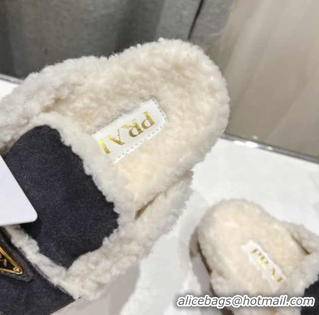 Good Quality Prada Suede and Shearling Slippers Dark Grey 2025 PR101107 1027006