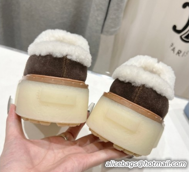 Classic Hot Prada Suede and Wool Platform Mules Dark Brown 2025 1S715N 1027007