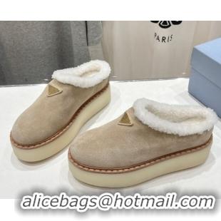 Charming Prada Suede and Wool Platform Mules Beige 1S715N 1027008