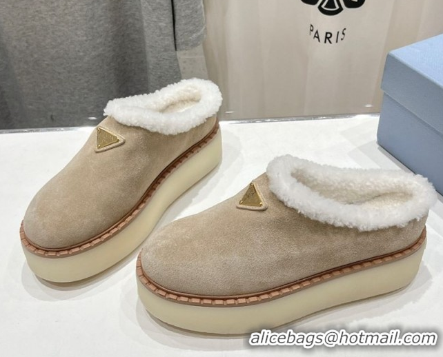 Charming Prada Suede and Wool Platform Mules Beige 1S715N 1027008