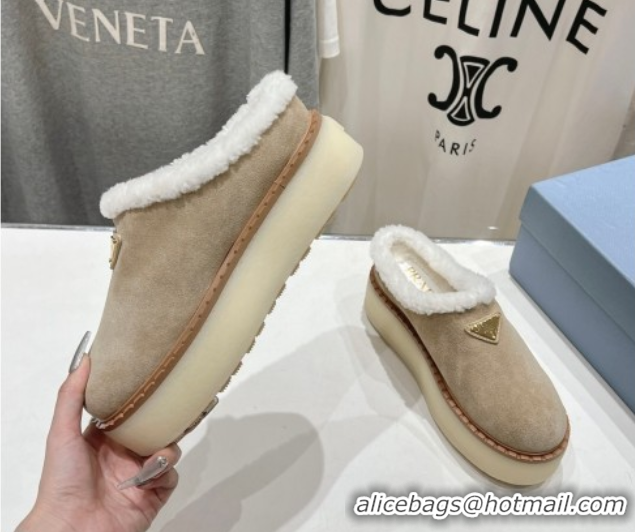 Charming Prada Suede and Wool Platform Mules Beige 1S715N 1027008