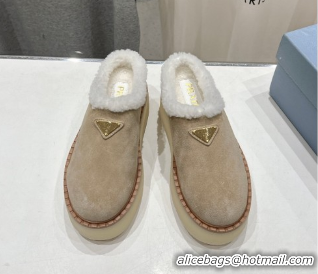 Charming Prada Suede and Wool Platform Mules Beige 1S715N 1027008