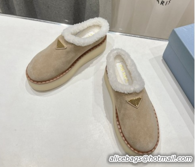 Charming Prada Suede and Wool Platform Mules Beige 1S715N 1027008