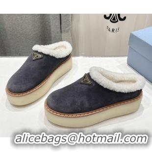 Good Looking Prada Suede and Wool Platform Mules Dark Grey 1S715N 1027009