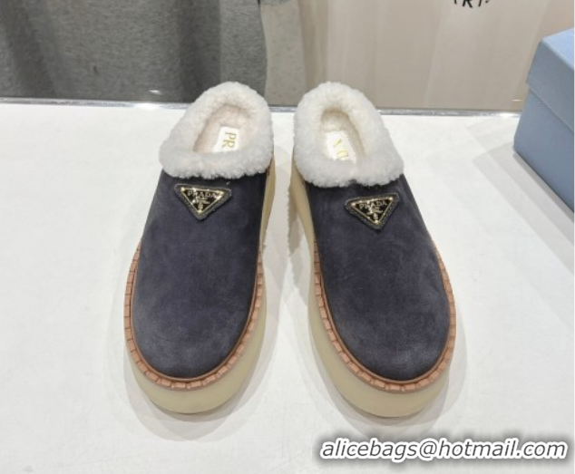 Good Looking Prada Suede and Wool Platform Mules Dark Grey 1S715N 1027009