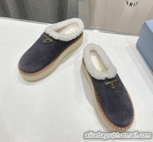 Good Looking Prada Suede and Wool Platform Mules Dark Grey 1S715N 1027009
