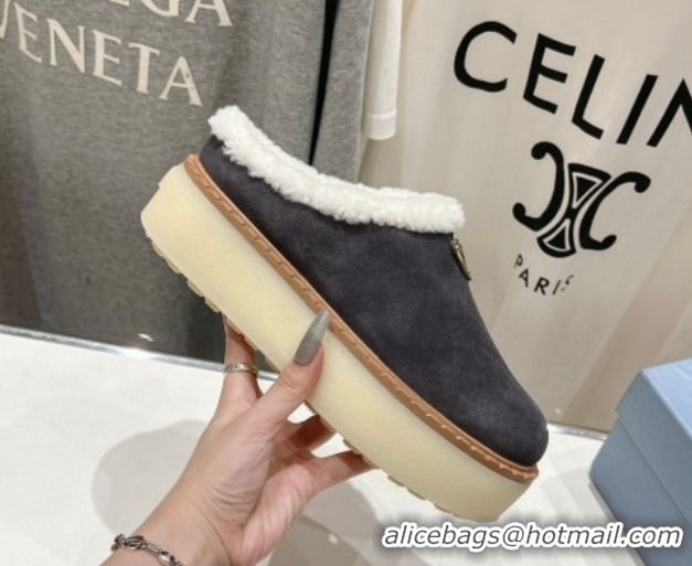Good Looking Prada Suede and Wool Platform Mules Dark Grey 1S715N 1027009