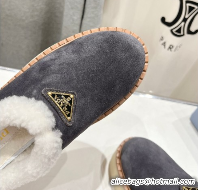 Good Looking Prada Suede and Wool Platform Mules Dark Grey 1S715N 1027009