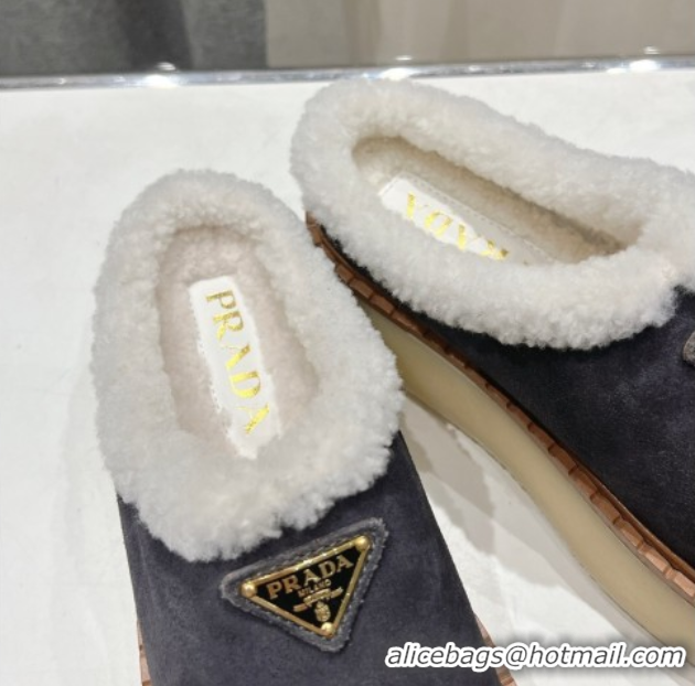 Good Looking Prada Suede and Wool Platform Mules Dark Grey 1S715N 1027009