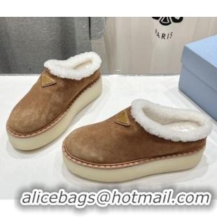 Unique Style Prada Suede and Wool Platform Mules Brown 1S715N 1027010