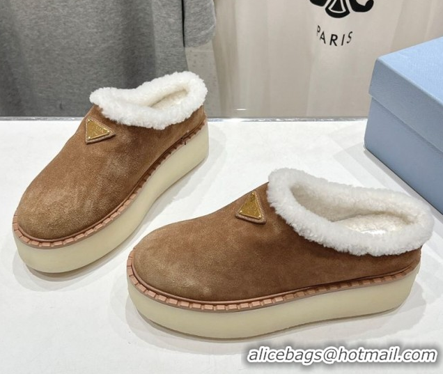 Unique Style Prada Suede and Wool Platform Mules Brown 1S715N 1027010