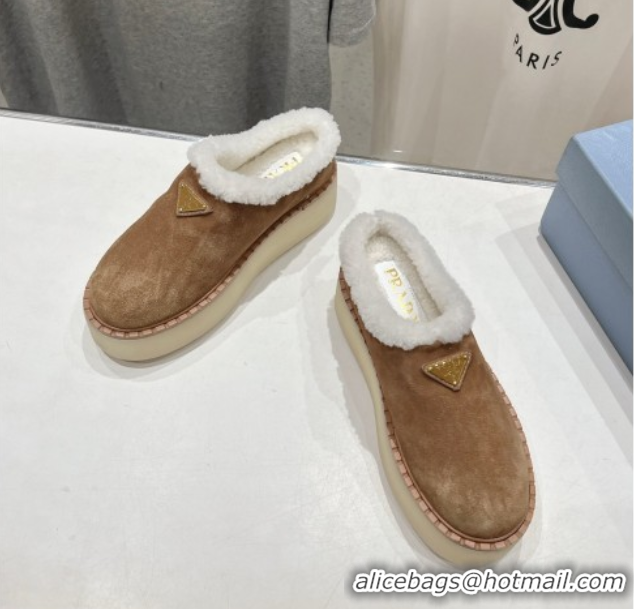 Unique Style Prada Suede and Wool Platform Mules Brown 1S715N 1027010