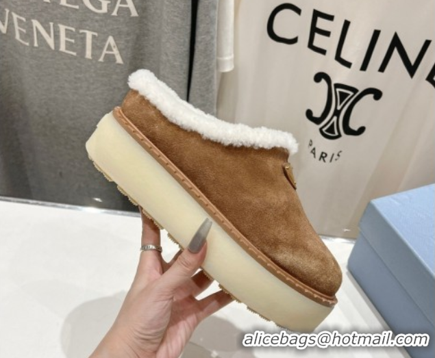 Unique Style Prada Suede and Wool Platform Mules Brown 1S715N 1027010
