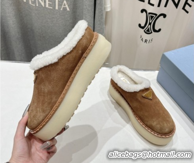 Unique Style Prada Suede and Wool Platform Mules Brown 1S715N 1027010
