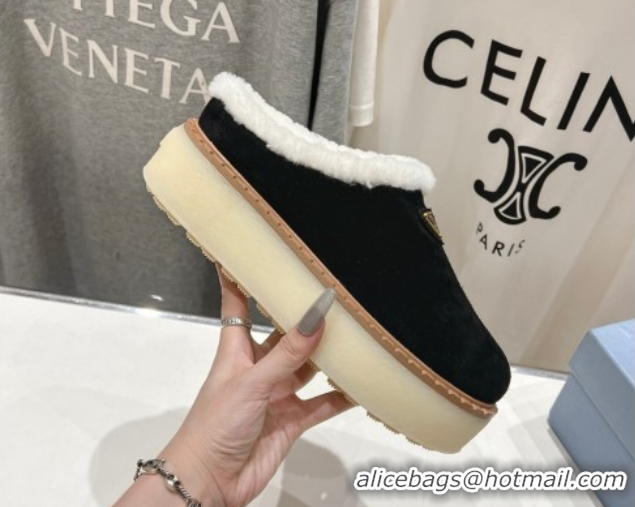 Good Quality Prada Suede and Wool Platform Mules Black 2025 1S715N 1027011