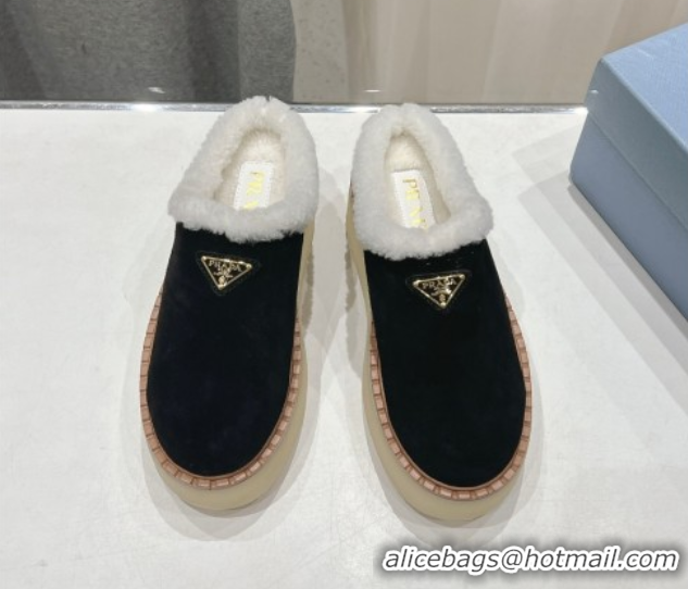Good Quality Prada Suede and Wool Platform Mules Black 2025 1S715N 1027011