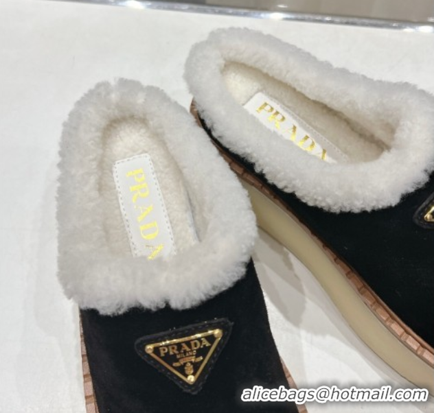 Good Quality Prada Suede and Wool Platform Mules Black 2025 1S715N 1027011