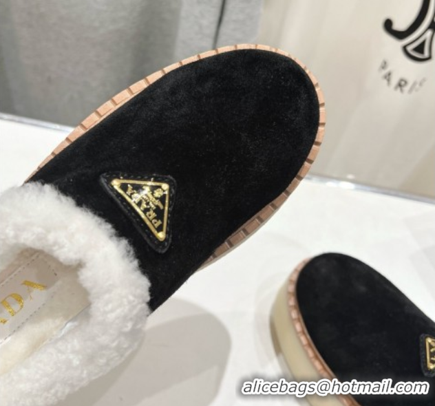 Good Quality Prada Suede and Wool Platform Mules Black 2025 1S715N 1027011