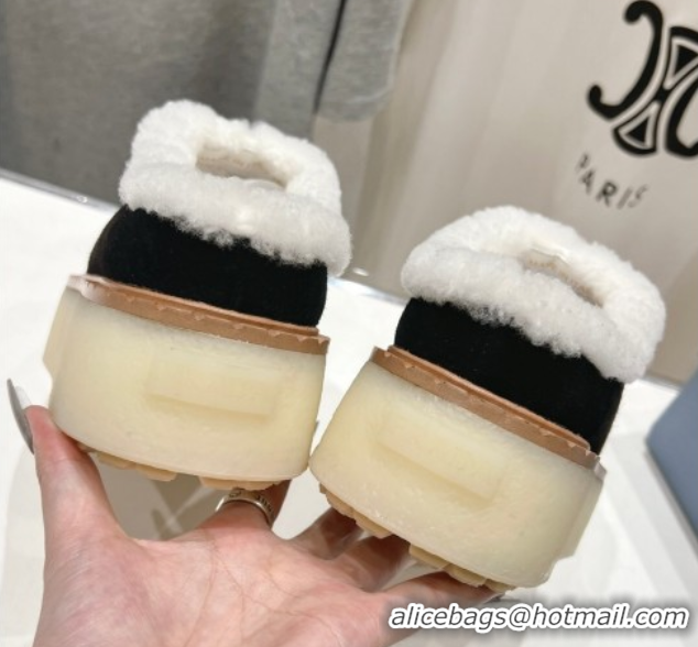 Good Quality Prada Suede and Wool Platform Mules Black 2025 1S715N 1027011