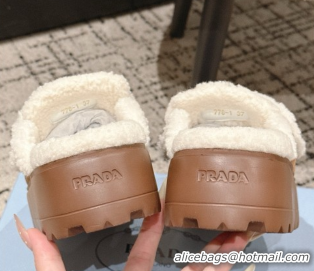 Pretty Style Prada Suede and Shearling Platform Mules 4cm Brown2 2025 1XZ778 1027013