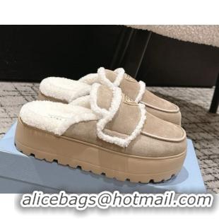Purchase Prada Suede and Shearling Platform Mules 4cm Taupe 2025 1XZ778 1027014