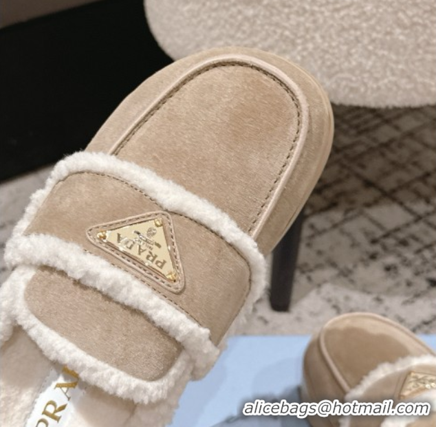 Purchase Prada Suede and Shearling Platform Mules 4cm Taupe 2025 1XZ778 1027014