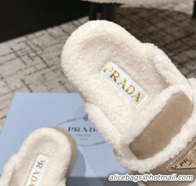 Purchase Prada Suede and Shearling Platform Mules 4cm Taupe 2025 1XZ778 1027014