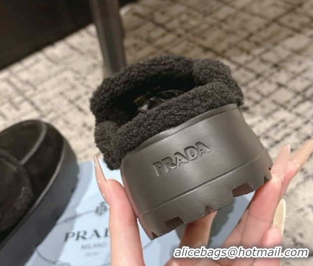 Top Design Prada Suede and Shearling Platform Mules 4cm Black 2025 1XZ778 1027015