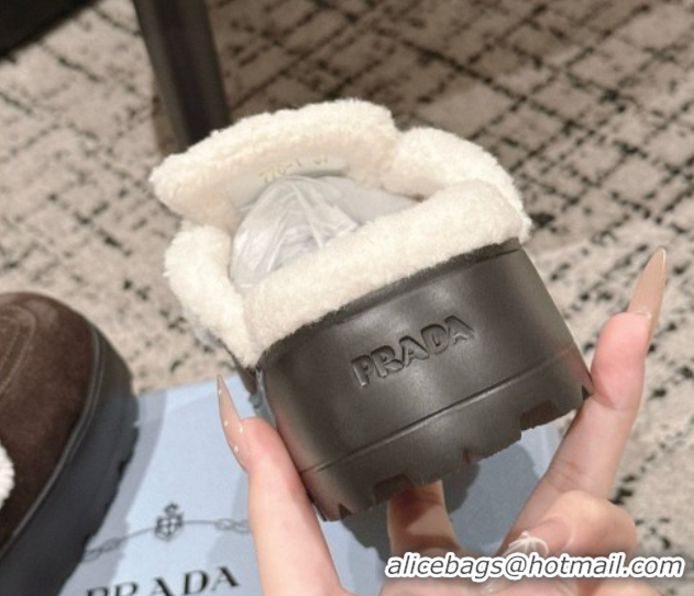 Stylish Prada Suede and Shearling Platform Mules 4cm Dark Brown 2025 PR101107 1027017