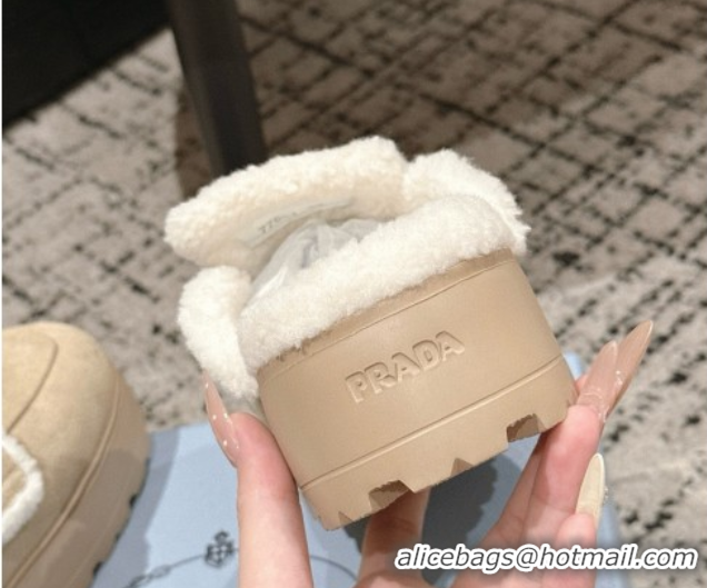 Low Cost Prada Suede and Shearling Platform Mules 4cm Beige 2025 PR101107 1027020