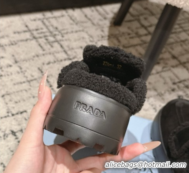Durable Prada Suede and Shearling Platform Mules 4cm Black 2025 PR101107 1027021