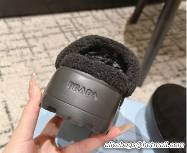 Best Product Prada Suede and Shearling Platform Mules 4cm Black 2025 PR102702 1027022