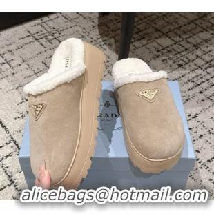 Hot Style Prada Suede and Shearling Platform Mules 4cm Taupe 2025 PR102702 1027023