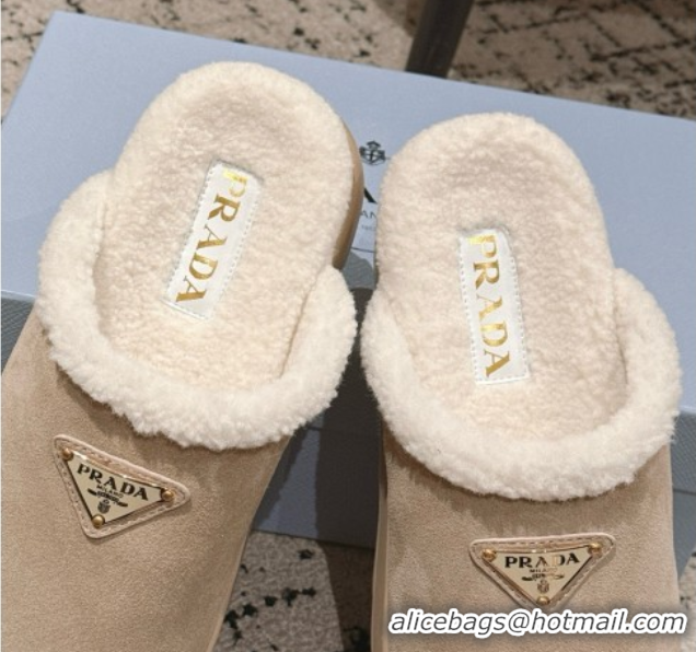 Hot Style Prada Suede and Shearling Platform Mules 4cm Taupe 2025 PR102702 1027023