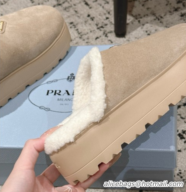 Hot Style Prada Suede and Shearling Platform Mules 4cm Taupe 2025 PR102702 1027023