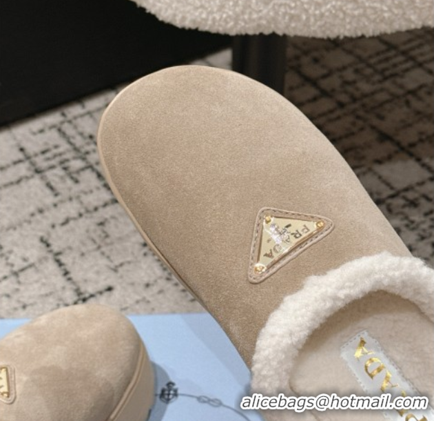 Hot Style Prada Suede and Shearling Platform Mules 4cm Taupe 2025 PR102702 1027023