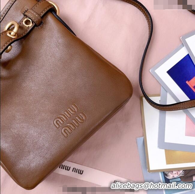 Inexpensive Miu Miu Nappa Leather Pouch Mini Bag 5NR461 Light Brown 2025