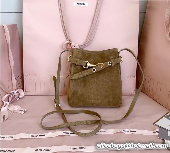 Buy Fashionable Miu Miu Suede Pouch Mini Bag 5NR461 Olive Green 2025