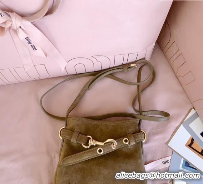 Buy Fashionable Miu Miu Suede Pouch Mini Bag 5NR461 Olive Green 2025