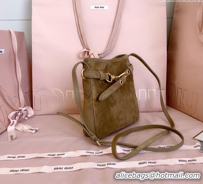 Buy Fashionable Miu Miu Suede Pouch Mini Bag 5NR461 Olive Green 2025