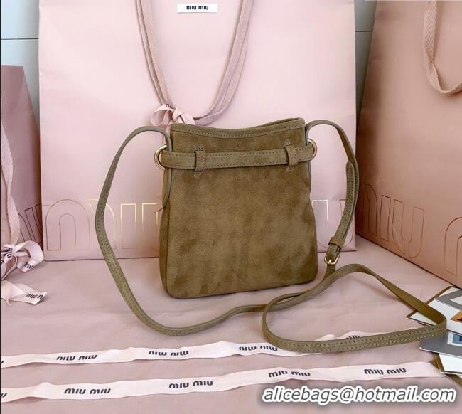 Buy Fashionable Miu Miu Suede Pouch Mini Bag 5NR461 Olive Green 2025