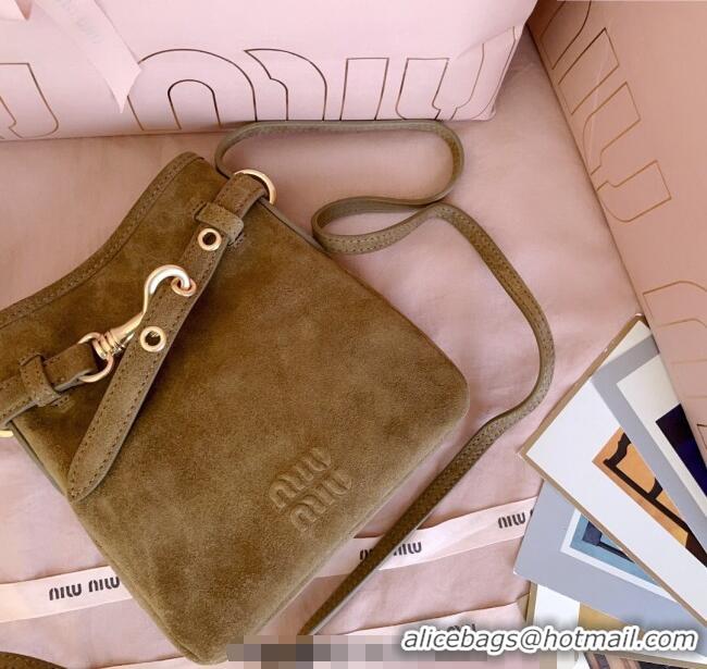 Buy Fashionable Miu Miu Suede Pouch Mini Bag 5NR461 Olive Green 2025