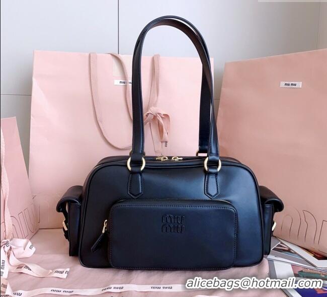 Fashion Discount Miu Miu Pocket nappa leather top-handle bag 5BB179 Black 2025