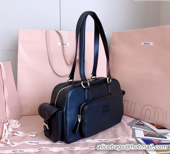 Fashion Discount Miu Miu Pocket nappa leather top-handle bag 5BB179 Black 2025